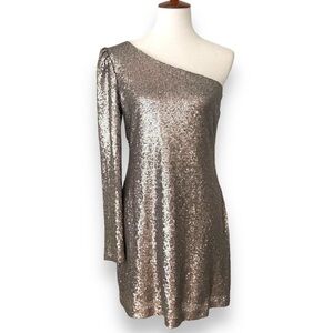Highline Collective Silver Sequined One Shoulder Long Sleeve Mini Dress Size S